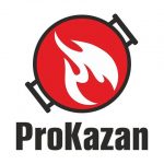 ProKazan Panfilov Park restaurant Logo - traditional food restaurant - Logo: red Kazan with flame symbol inside and the company name ProKazan below.