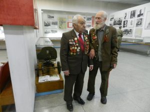 Two red army veterans at the MV Frunze Museum for the exhibition opening dedicated to the 100 anniversary of the Red Army On February 21-February 2018 